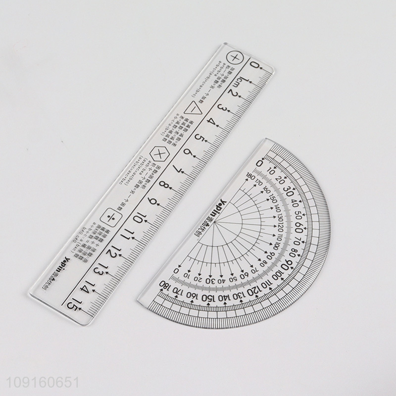 Hot Selling 4 Pieces Plastic Ruler Math Set for Office School Students