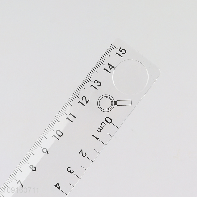 New Product Plastic Ruler Transparent Straight Ruler with Magnifying Glass