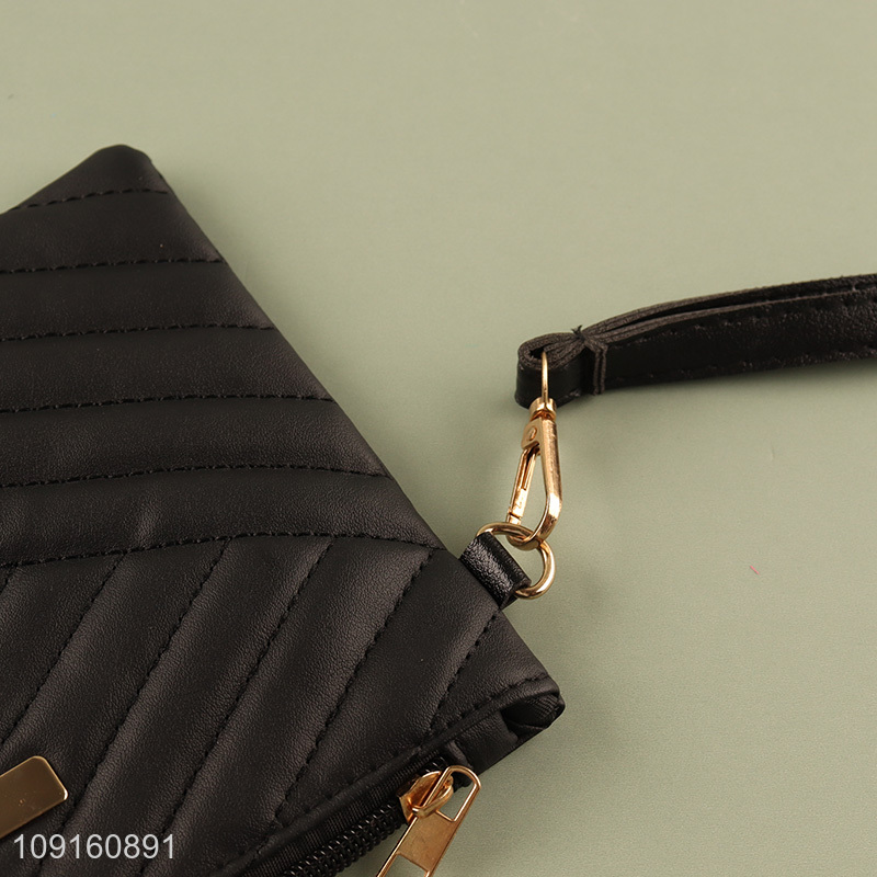 Yiwu market black fashion waterproof ladies wallet with zipper
