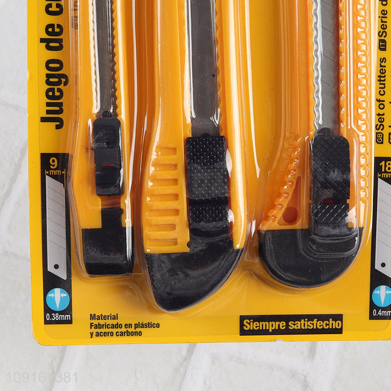 High Quality 3PCS Retractable Utility Knife Snap-Off Box Cutter for Cardboard