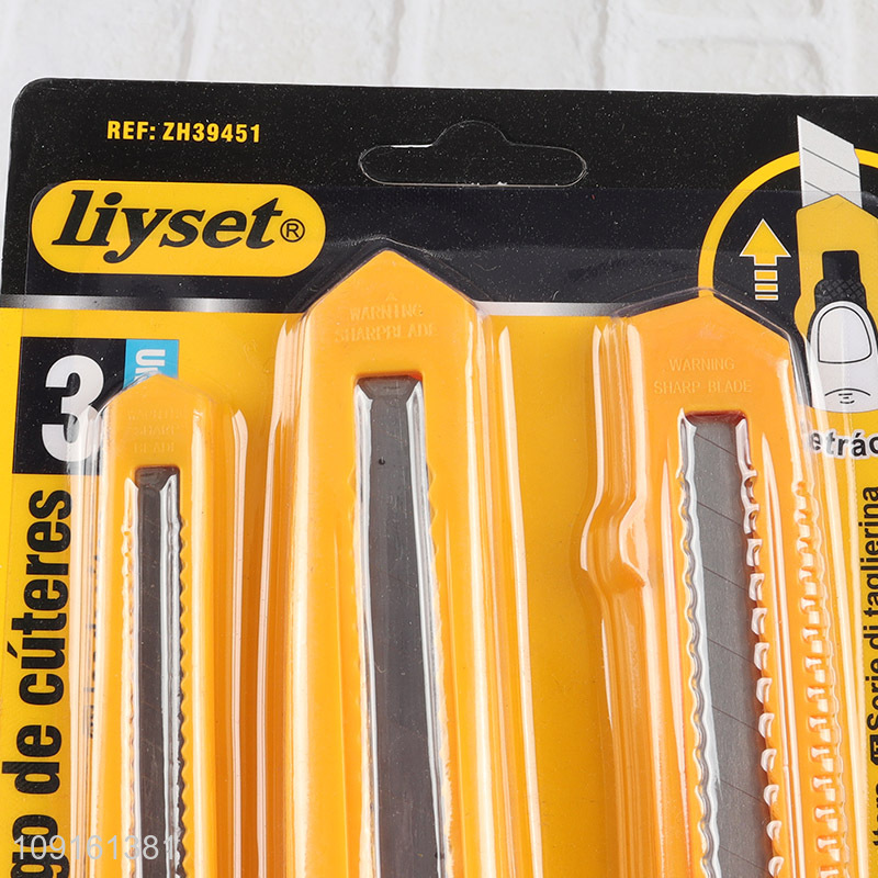 High Quality 3PCS Retractable Utility Knife Snap-Off Box Cutter for Cardboard