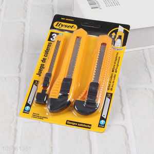 High Quality 3PCS Retractable Utility Knife Snap-Off Box Cutter for Cardboard