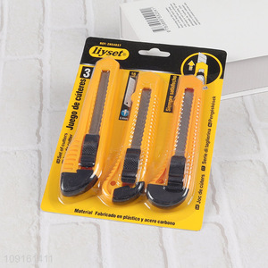 Promotional 3PCS Retractable Utility Knife Box Cutter for Paper Plastic Leather