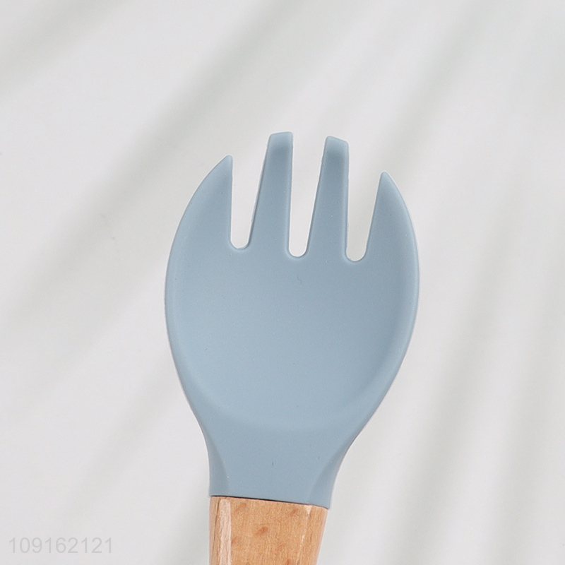 Hot Selling Wooden Handle Silicone Baby Spoon and Fork Set for Toddlers
