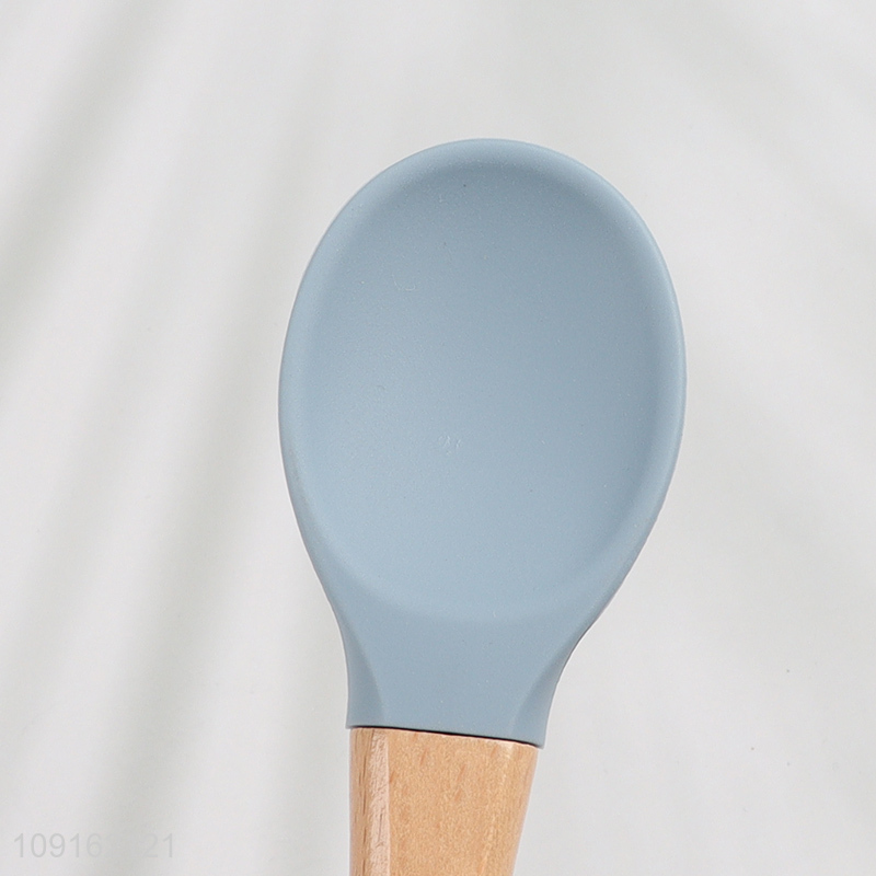 Hot Selling Wooden Handle Silicone Baby Spoon and Fork Set for Toddlers