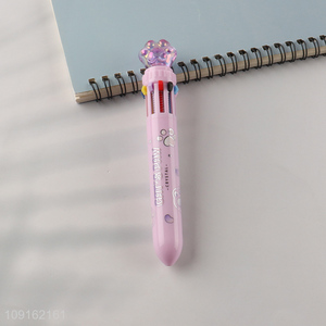 Hot selling kids stationery crytal cat paw ten color ballpoint pen