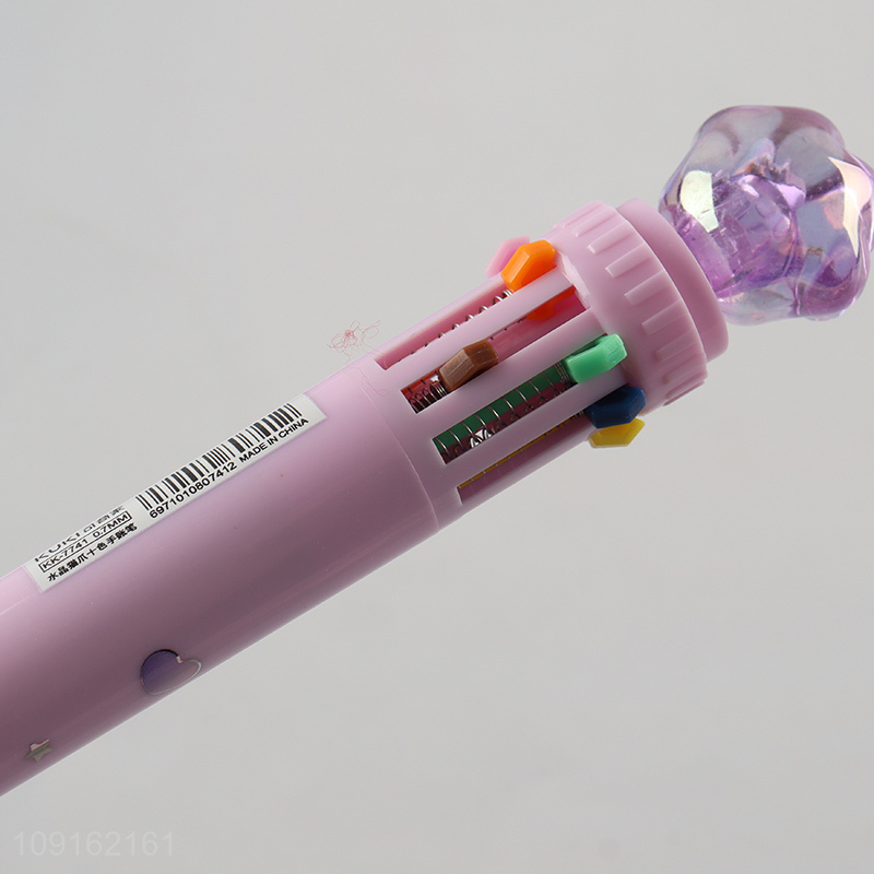 Hot selling kids stationery crytal cat paw ten color ballpoint pen