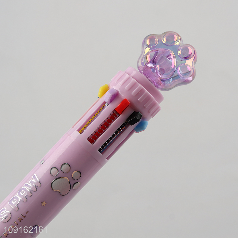 Hot selling kids stationery crytal cat paw ten color ballpoint pen