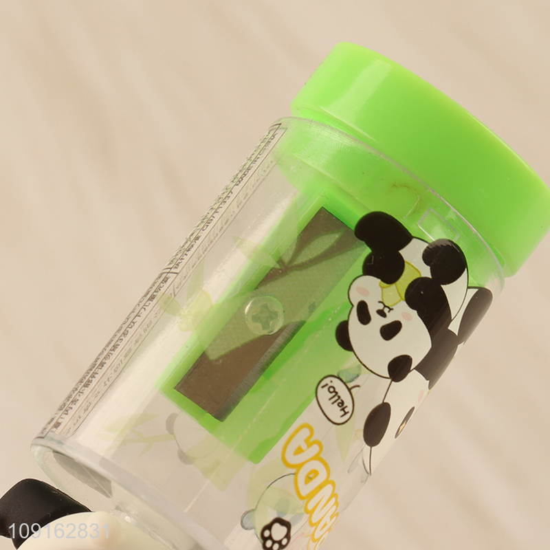 Factory price cartoon panda trash can pencil sharpener for sale