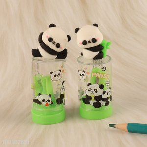 Factory price cartoon panda trash can pencil sharpener for sale