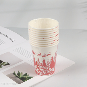 High Quality 10 Pieces 9 oz Disposable Christmas Paper Cups for Coffee Juice
