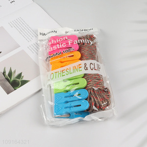 Factory Price Plastic Clothes Pegs and <em>Clothesline</em> Set for Outdoor Hanging