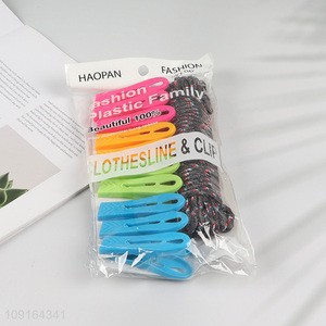 Factory Supply Household Plastic Clothes Pins and Braided <em>Clothesline</em> Set