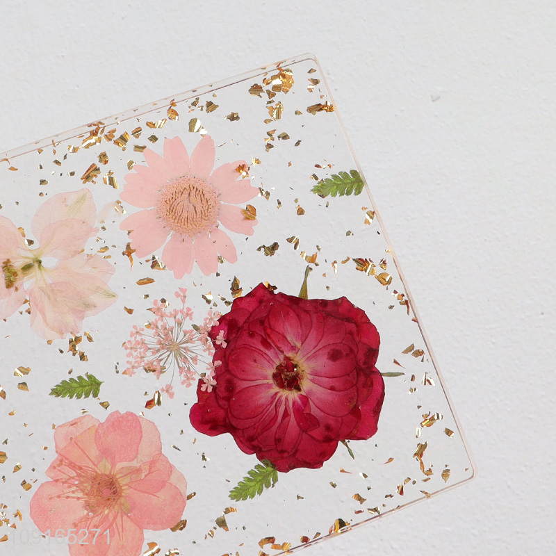 New Product Dried Flower Coasters Square Epoxy Resin Flower Coasters