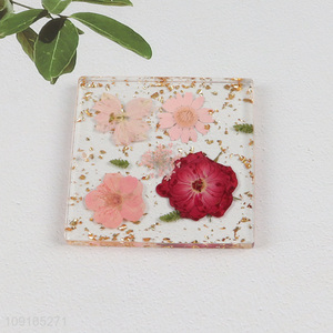 New Product Dried Flower Coasters Square Epoxy Resin Flower Coasters