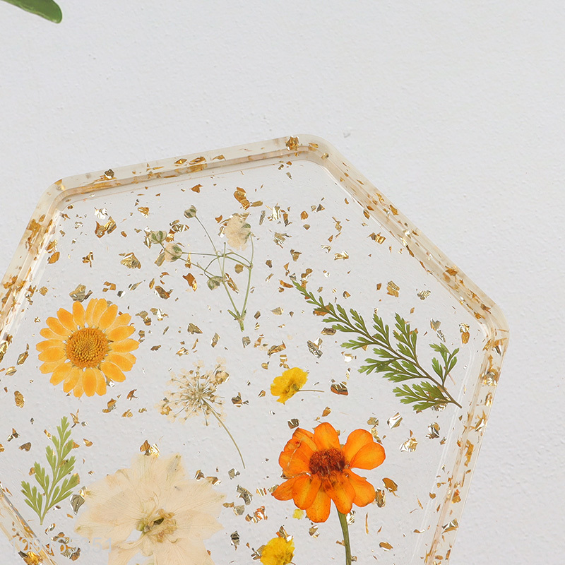 High Quality Epoxy Dried Flower Jewelry Dish Tray Resin Ring Dish