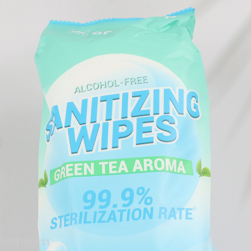 New Arrival 75PCS Gree Tea Scented Sterilizing Wipes Alcohol Free Wet Wipes