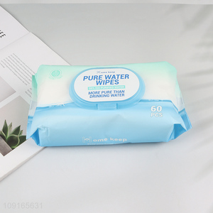 New Product 60PCS Pure Water Wipes Fragrance Free Wet Wipes for Adults