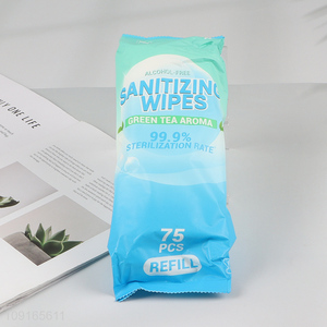 New Arrival 75PCS Gree Tea Scented Sterilizing Wipes Alcohol Free Wet Wipes