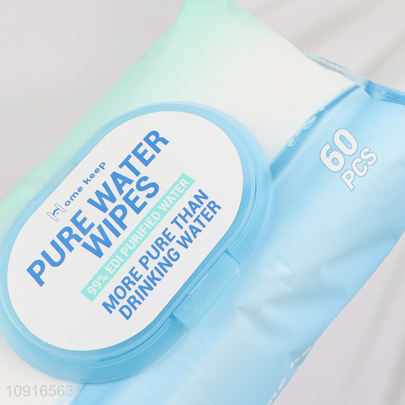 New Product 60PCS Pure Water Wipes Fragrance Free Wet Wipes for Adults
