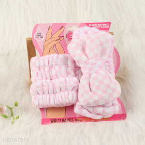 Good Quality 3PCS Spa Headband and Wristband Set for Washing Face & Skin Care