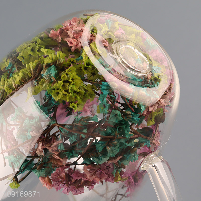 China supplier double wall dried flower glass water cup with handle