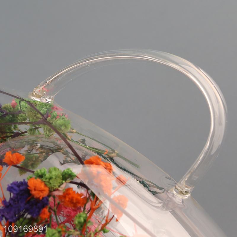 Popular products double wall dried flower glass water cup with handle