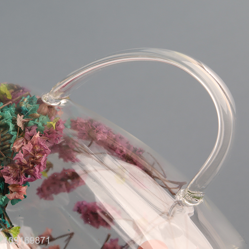 China supplier double wall dried flower glass water cup with handle