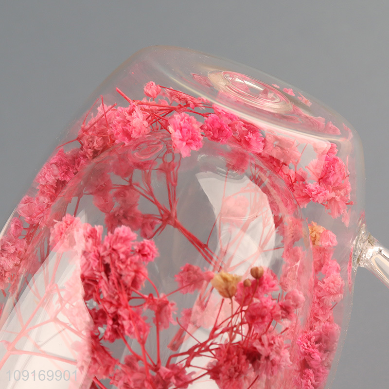 Good quality double wall dried flower glass water cup for sale
