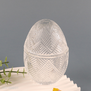 Hot selling egg shape clear glass candy storage jar wholesale