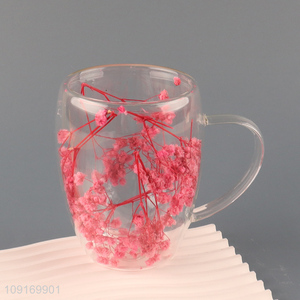Good quality double wall dried flower glass water cup for sale