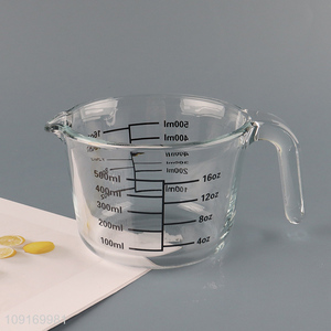 Top selling 500ml clear home kitchen measuring cup with handle
