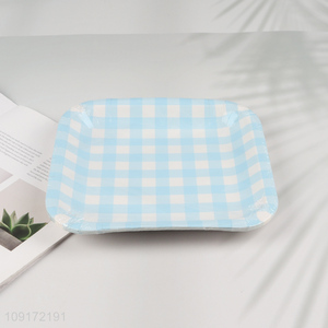 Low Price 10 Pieces Gingham Paper Plates Disposable Paper Plates for Birthday