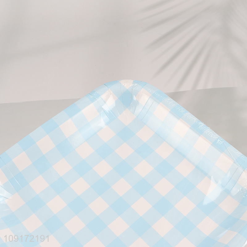 Low Price 10 Pieces Gingham Paper Plates Disposable Paper Plates for Birthday