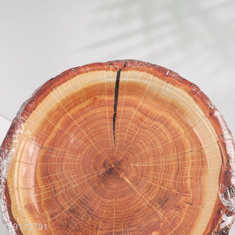 Low Price 10 Pieces Wood Grain Slice Paper Plates Disposable Paper Desserts Plates