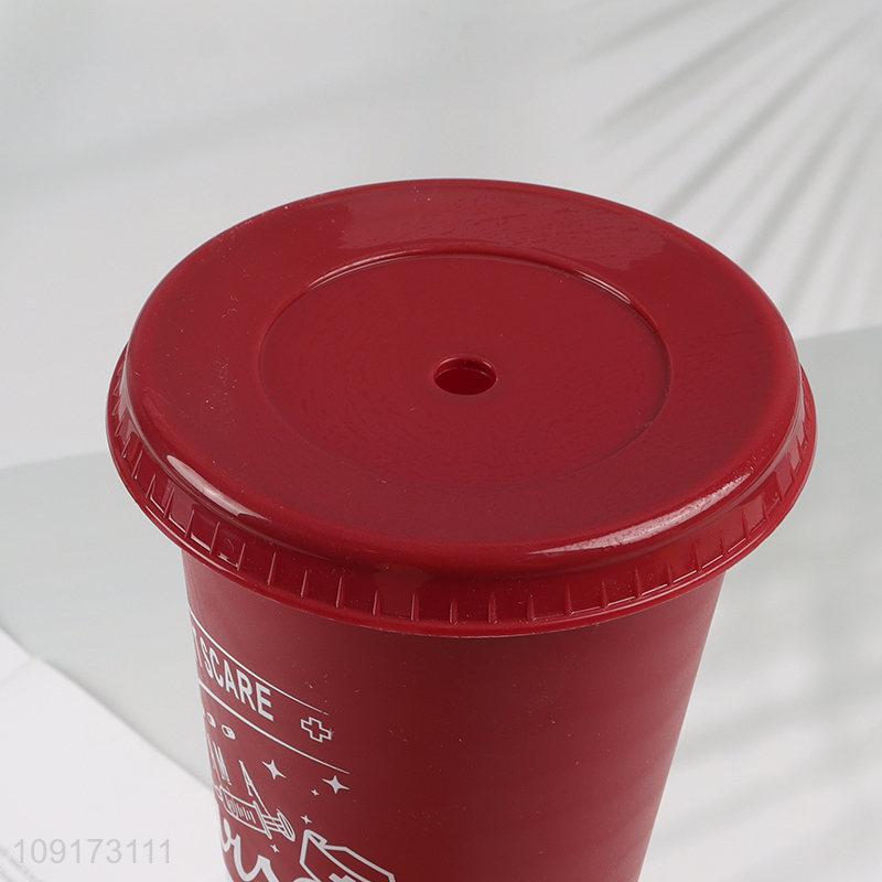 High Quality Custom Logo Disposable Plastic Tumbler With Lid & Straw
