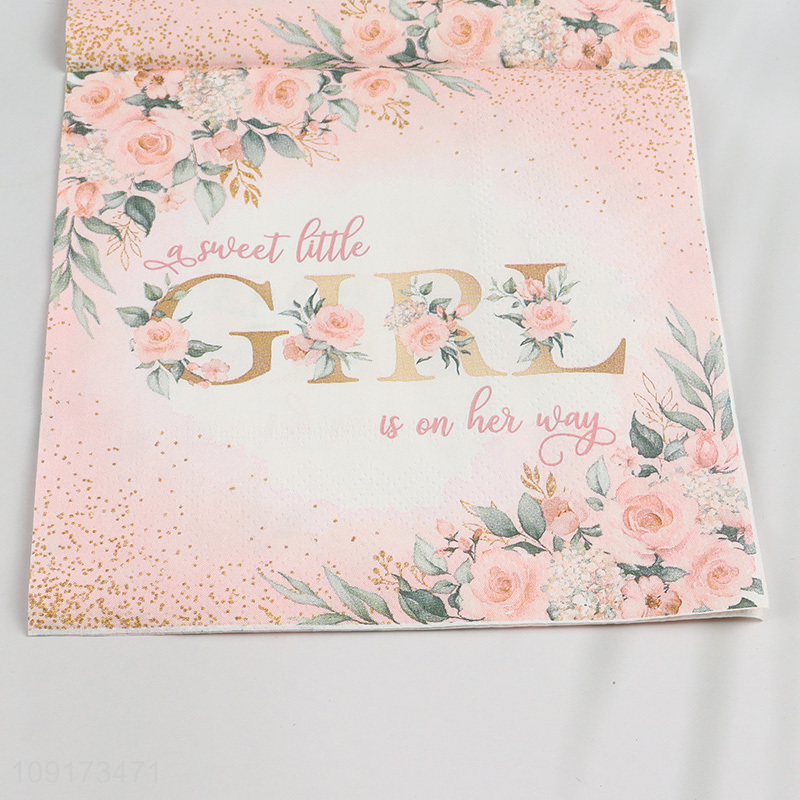 New Arrival 20 Pieces Baby Girl Shower Napkins Disposable Floral Paper Guest Napkins