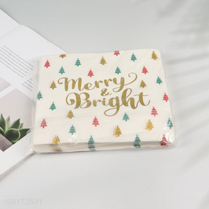 Factory Supply 20 Pieces Christmas Cocktail Napkins Disposable Holiday Paper Napkins