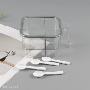 Hot Selling 4 Compartments Clear Plastic Seasoning Box with 4 Serving Spoons