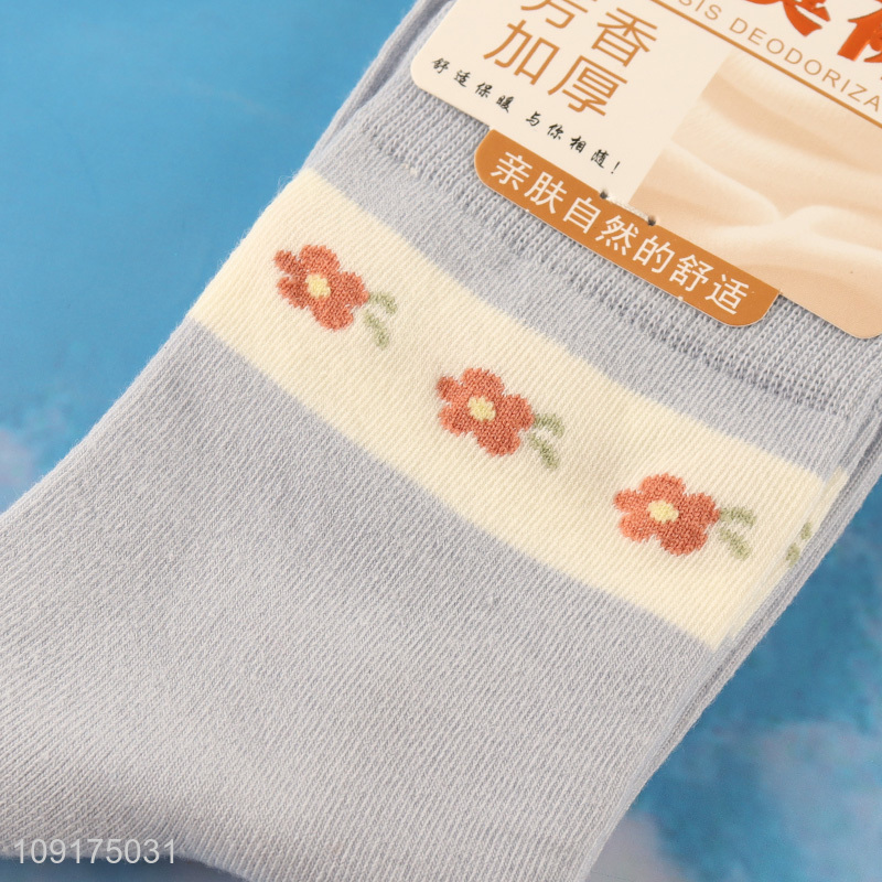 Hot items breathable flower printed antibiosis deodorization socks for women