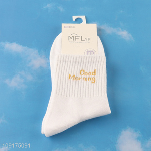 Best price white cotton breathable casual crew socks for women