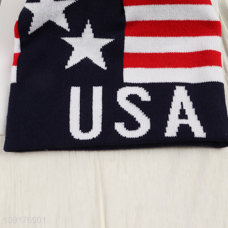 Good Quality American Flag Knit Beanie Hat Winter Hat for Men Women
