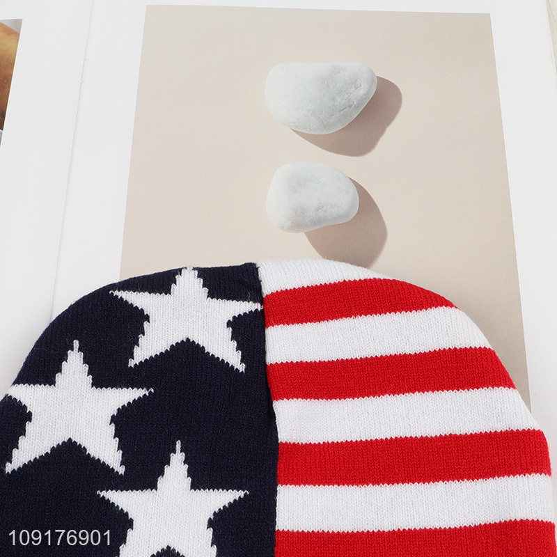 Good Quality American Flag Knit Beanie Hat Winter Hat for Men Women