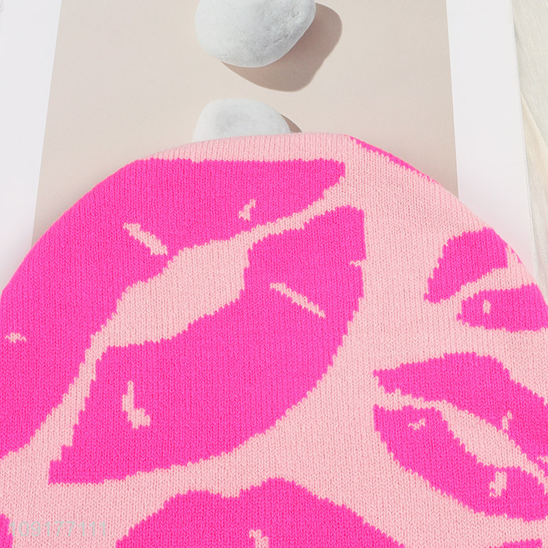 Hot Selling Lip Pattern Beanie Hat Winter Warm Knitted Beanie Cap