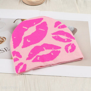 Hot Selling Lip Pattern Beanie Hat Winter Warm Knitted Beanie Cap