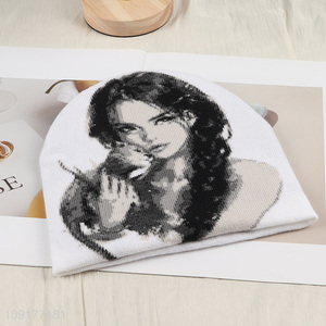 New Arrival Women Winter Beanie Hat Jacquard Knit Slouchy Beanie Cap