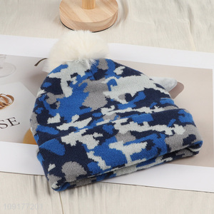 China Imports Camouflage Beanie Hat Skull Cap Winter Hat for Women Men
