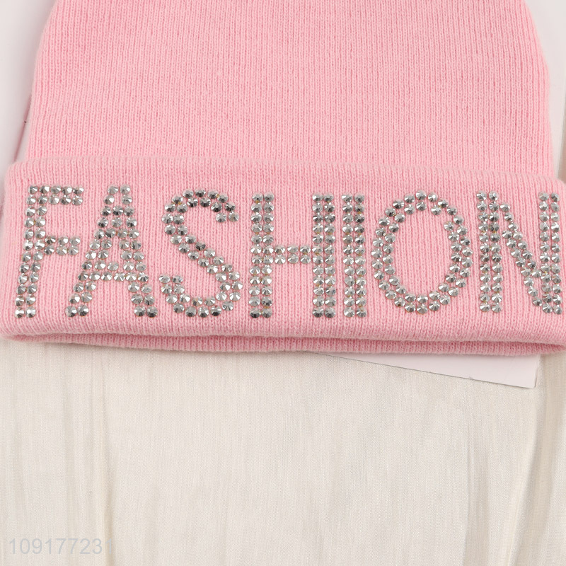 New Product Winter Beanie Hat Rhinestone Beanie Cap for Men Women