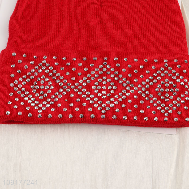 High Quality Winter Beanie Hat Unisex Rhinestone Knitted Skull Cap