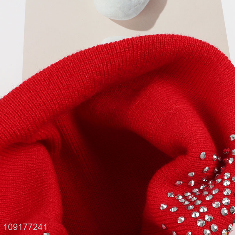 High Quality Winter Beanie Hat Unisex Rhinestone Knitted Skull Cap